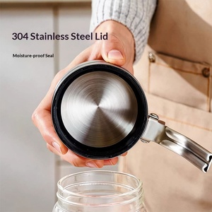 Toples Bumbu Kaca Borosilikat Tinggi 350ml Kedap Udara Anti Lembab dengan Sendok Stainless Steel untuk Dapur - Product Image 3