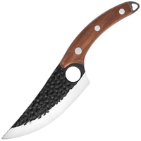 Couteau à désosser forgé à la main avec lame en acier inoxydable martelé de 5,7 pouces, anneau de maintien, manche en bois naturel, lame pleine, avec étui en PU