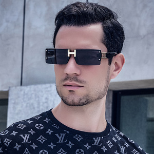 Gafas de Sol Cuadradas Personalizadas sin Marco con Bordes Biselados, Unisex, Lentes de PC Negras, Protección UV400, Estilo Instagram, Número de Pieza 6971 - Product Image 1