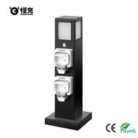 Poteau d'alimentation extérieur étanche avec 2 prises et lumière LED, colonne de prise de courant IP66 pour jardin, patio, camping-car, quai de yacht