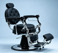 Fauteuil de Barbier Hydraulique Inclinable de Luxe au Design Rétro avec Rivets, Mobilier Robuste pour Salon de Coiffure