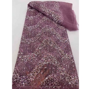 Tela de Encaje con Lentejuelas y Cuentas para Vestidos de Novia, Estilo Africano, Europeo y Americano, Tela Bordada de <span class=keywords><strong>Moda</strong></span> - Product Image 1