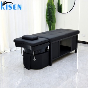 KISEN Lit de massage thaïlandais de luxe pour spa capillaire, lit de lavage de cheveux avec bac à shampoing intégré, lit de lavage pour salon de beauté avec armoire de rangement - Product Image 1