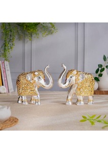 Gold and Silver Plated TrunkUp Elephant Pair Decorative Hindu Statue Home Decor Pooja Gift Premium Handicraft Collection - Product Image 4