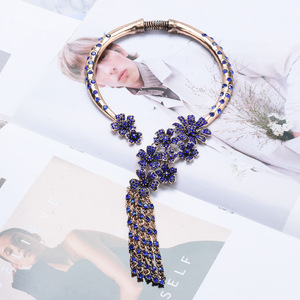 European American Luxury Full <strong>Diamond</strong> Flower <strong>Necklace</strong> Retro Tassel <strong>Fake</strong> Collar Elegant Banquet Fashion Pendant <strong>Necklaces</strong> - Product Image 6