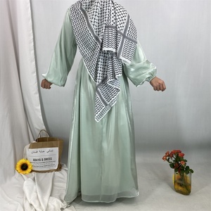 Último Modelo 2025, Abaya Ligera Cerrada, Vestido Maxi de Satén Brillante para Verano, Forrado, con Mangas Abullonadas y Bolsillos 6855 # - Product Image 6