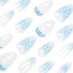 3D <span class=keywords><strong>almendra</strong></span> medio acrílico prensa <span class=keywords><strong>uñas</strong></span> hecho a mano azul prensa <span class=keywords><strong>uñas</strong></span> limón flor arco diseño 24 Uds reutilizable para verano diario - Product Image 4