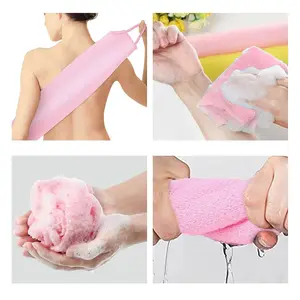 Hot Selling Body Scrubber Nylon Back Washer Stretchy Bath Towels Pink Purple Green Yellow Color