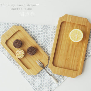 Plateau de service carré en bambou carbonisé, style Zakka créatif, pour café, thé, desserts, couleur unie - Product Image 1