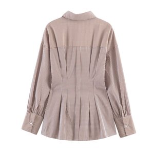 Camicetta da donna a quadri gingham a maniche lunghe <span class=keywords><strong>con</strong></span> colletto a risvolto, vestibilità ampia, <span class=keywords><strong>con</strong></span> <span class=keywords><strong>cintura</strong></span> in vita <span class=keywords><strong>con</strong></span> fibbia effetto tartaruga - Product Image 2