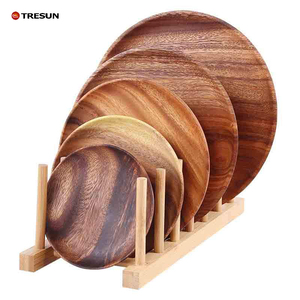 Plateau rond en bois d'acacia minimaliste personnalisé en gros, noir, pour la maison et la restauration, pour les aliments, les mariages, les hôtels - Product Image 3
