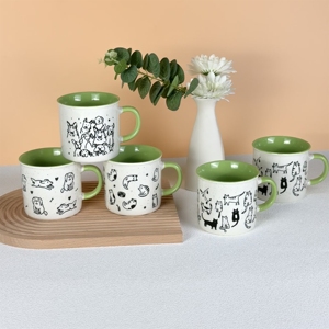 Silk Screen Printed Cute Design 15OZ High Capacity <b>Ceramic</b> Coffee Milk Tea Water Drinkware <b>Mug</b> Home Use Porcelain <b>Mugs</b> - Product Image 6