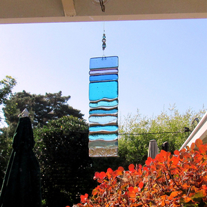 Art mural en verre fusionné, turquoise, bleu océan, motif <span class=keywords><strong>de</strong></span> vagues, art artisanal en verre fusionné, attrape-soleil, design en verre fusionné, panneau en verre - Product Image 4