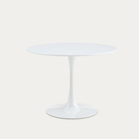 Table à manger ronde minimaliste, plateau en MDF peint en blanc, pieds en métal peint en blanc, design moderne et simple