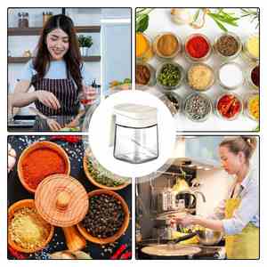 Accessoires de cuisine, contenants de stockage pour sel, sucre, poivre, épices, boîte à épices en verre avec cuillères et base - Product Image 3