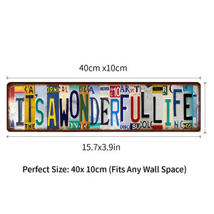 Letrero Metálico Vintage con Collage <span class=keywords><strong>de</strong></span> Matrículas, Placa Decorativa Rústica <span class=keywords><strong>de</strong></span> Hierro para Pared con la Frase 'It's a Wonderful Life' - Product Image 6