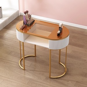 Luxury Nail Salon <b>White</b> Glass Double Seater Manicure <b>Table</b> and Chair Set Modern Beauty Shop Nail <b>Table</b> - Product Image 4