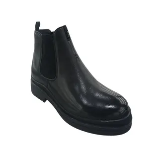 热卖黑色男士设计师靴子定制鞋跟纯皮革休闲切尔西踝靴男士