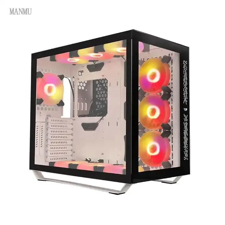 ManMu, venta al por mayor, gabinete de PC acrílico completo, caja ATX con ventana lateral, puerto de Audio USB 3,0, uso de escritorio, fuente de alimentación de torre de refrigeración