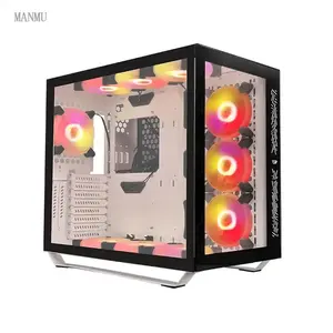 ManMu Wholesale Full Acrylic PC Cabinet ATX Case with Side Window USB 3.0 Audio Port Desktop Use Cooling Tower Power Supply