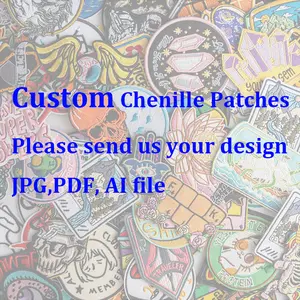 Kustom huruf Chenille Patch Moq rendah tempelan bordir Chenille huruf besi pada Patch untuk pakaian