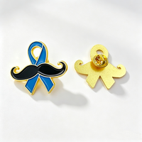 Broche de revers en métal émaillé bleu clair avec ruban et moustache, pour la sensibilisation à la santé masculine Movember, avec impression sérigraphiée