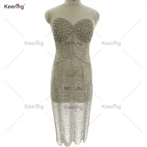 Keering Panel Wedding Gowns Dress Bridal Luxury Beaded Silver Crystal Handmade Full Body Bodice Long Rhinestone Applique Bodice