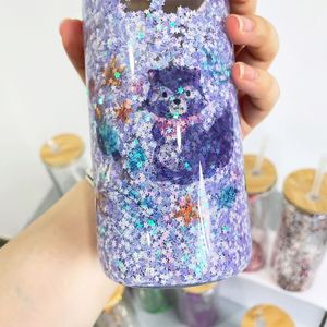 Verre à bière transparent à double paroi de 12 oz, personnalisable par sublimation, effet boule à neige scintillante, pour impression à chaud - Product Image 4