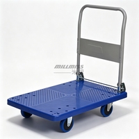 Chariot à plateforme industriel à quatre roues en plastique pour la manutention des marchandises en usine et en entrepôt