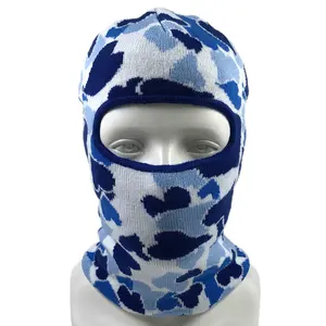 OEM premium Offre Spéciale acrylique unisexe coloré camouflage hiver un trou masque de ski complet conception jacquard personnalisé camouflage cagoule