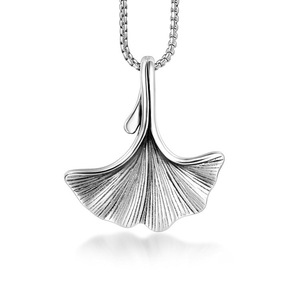 Ginkgo Leaf <b>Titanium</b> Steel Pendant Gold Plated Necklace Fashionable Sweater <b>Chain</b> Unisex Gift SP743 - Product Image 2