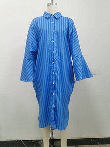 เดรสลำลองลายทางประดับเพชรพลอยสำหรับผู้หญิงไซส์ใหญ่ สไตล์หลวมๆ ผ่าข้าง แฟชั่นขายดีประจำฤดูร้อน - Product Image 5