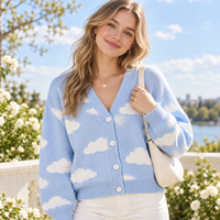 Cardigan en jacquard nuage personnalisé pour femme, col en V, boutonné, manches longues, tricot ample, OEM ODM
