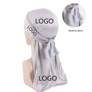 YOMO factory wholesale News Stretchy Band Silky Durags Custom Logo Headwrap Du Rags Turban Doo Rag Satin Silky for men HE-5019
