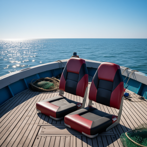 Siège de bateau à dossier haut, coussin en éponge épaisse, cuir PVC imperméable, noir rouge, charnières en alliage d'aluminium, siège de pêche pliable - Product Image 2