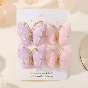 Set di 4 fermagli per capelli a forma di farfalla, in poliestere di alta qualità, per bambini, primaverili, alla moda, carini, fatti a mano, con clip a becco d'anatra. - Product Image 6