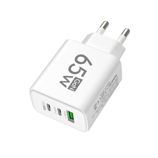 65W GaN Fast Charger 3-Port USB C PD Wall Charger with 2USB C + 1USB for iPhone for MacBook Samsung Laptop Travel