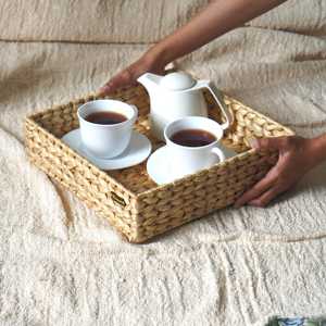Handwoven Natural Water Hyacinth <b>Storage</b> <b>Box</b> Rectangular Woven Basket with Handles for Home Organization and <b>Shelf</b> Decor - Product Image 1