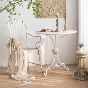 Set Tavolo e Sedie da Esterno in Ferro Battuto Bianco Anticato Stile Country Francese per Giardino, Balcone, <span class=keywords><strong>Caffè</strong></span> - Product Image 1