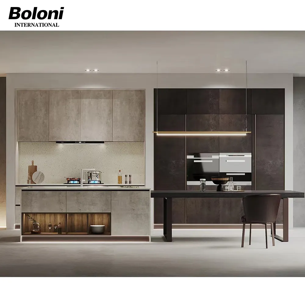 Boloni 2022 modular white gloss mini kitchens low design luxury organizer custom mini shaker kitchen cabinets solid wood