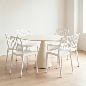 Chaise de salle à manger moderne en plastique blanc avec dossier géométrique, design minimaliste, empilable, mobilier pour la maison - Product Image 4