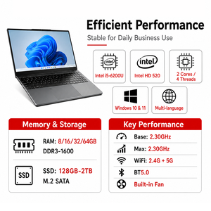 Ordinateur portable professionnel ODM personnalisé avec écran tactile de 15,6 pouces, processeur <span class=keywords><strong>I5</strong></span> <span class=keywords><strong>6200U</strong></span>, Windows 10/11, pour étudiants et bureautiques, haute vitesse - Product Image 2
