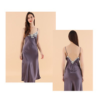 Chemise de nuit dos nu pour femmes en soie de Satin de mûrier véritable nouvelle mode vêtements de nuit en gros robe de maison de couleur unie