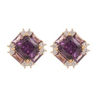 Boucles d'oreilles tendance en laiton plaqué or 18 carats avec zircon violet en forme de fleur et pompon, bijoux de luxe légers haut de gamme pour femmes