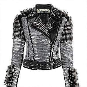 Punk Style Studded Cowhide Leather Motorcycle Jacket Men Plus Size Winter Zipper O-Neck Collar Slim Fit Eco-Friendly Waterproof - Product Image 1