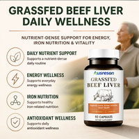 Kapsul Hati Sapi Organik Ausreson OEM Grass Fed 4500mg Suplemen Kulit & Rambut Halal Vitamin A Kapsul Hati Sapi Beku Kering