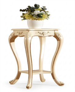 Mesa de Centro de Madera de Teca con Soporte para Flores Tallado a Mano en Oro Antiguo, Adorno Decorativo de Madera Sólida para Sala de Estar - Product Image 1