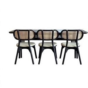 Modern Dining Room <b>Set</b> Rectangular Dining Table with <b>Bench</b> and Cane Back Chairs Space Saving <b>Kitchen</b> Furniture - Product Image 3