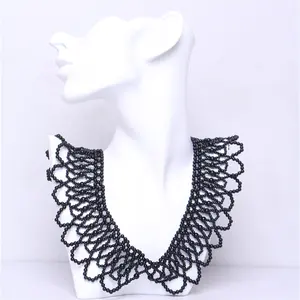 手工制作的黑色串珠花朵性感蕾丝脖子项链复古流苏链女性蒸汽朋克万圣节饰品