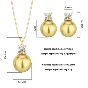 Fashion Eco-friendly Copper Simple Daily Wear Necklace <b>Earrings</b> Set Gold Plated 14-12mm Golden Shell Pearl Jewelry Set for Women - Product Image 2